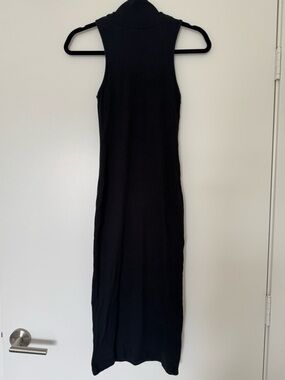 ZARA Black Bodycon Ribbed Sleeveless Mock Neck Stretch Midi Dress Size Small